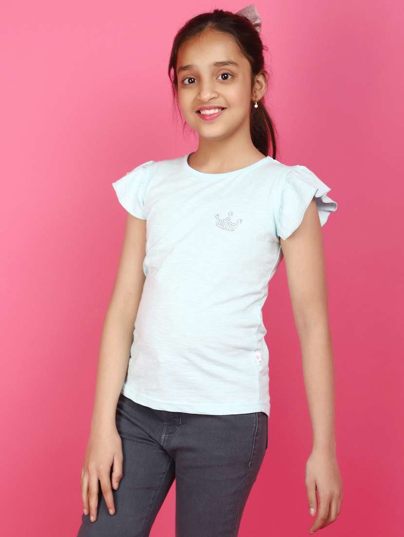 girls round neck solid tee - 20965766 -  Standard Image - 2