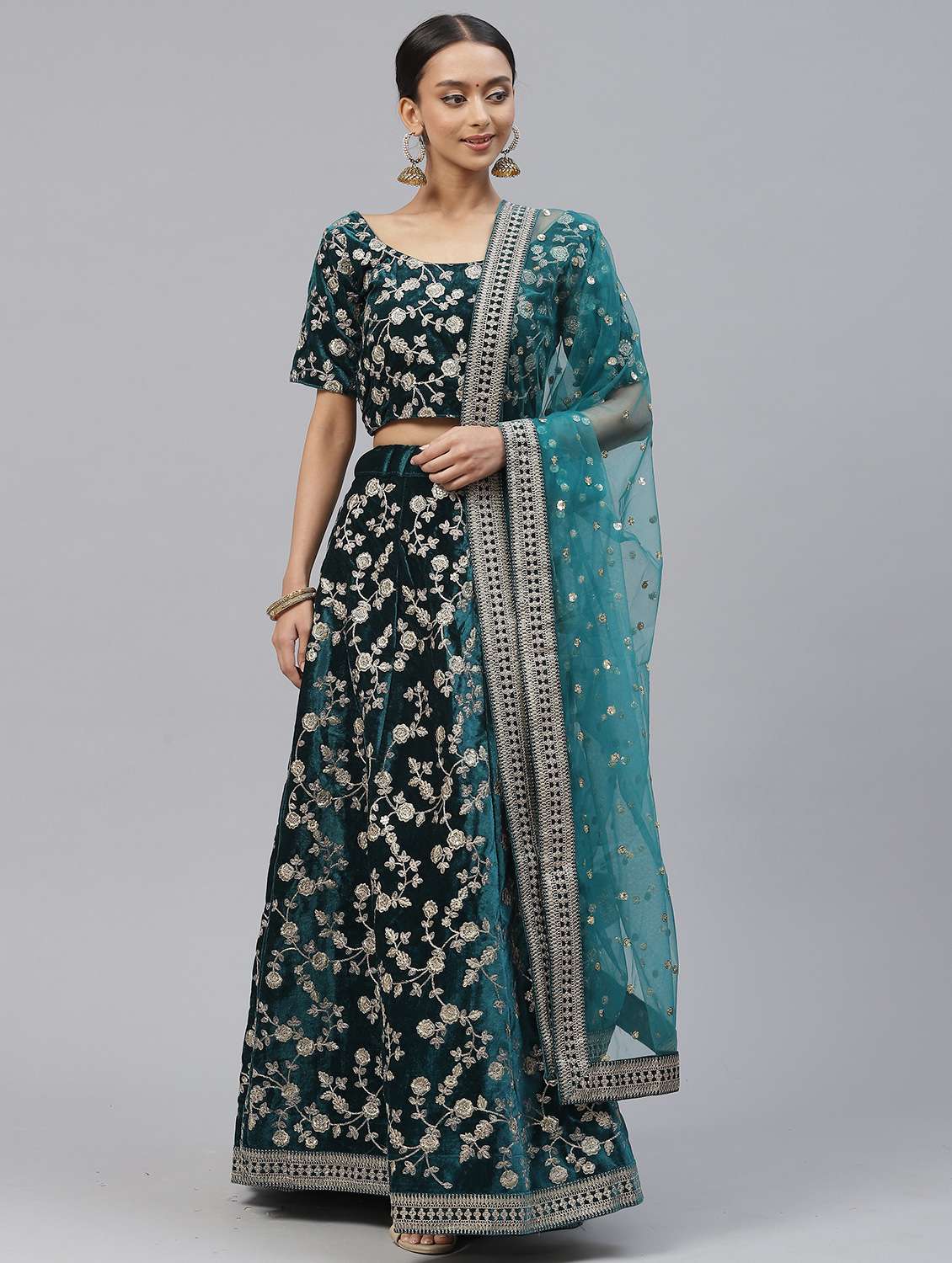 womenteal semi-stitched lehenga choli with dupatta