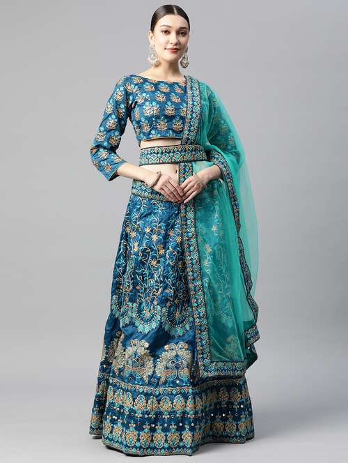 women blue semi-stitched lehenga choli with dupatta - 20965804 -  Standard Image - 0