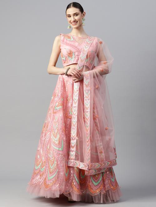 women pink semi-stitched lehenga choli with dupatta - 20965810 -  Standard Image - 0