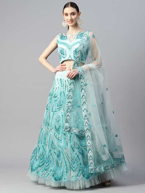 women ai aqua semi-stitched lehenga choli with dupatta