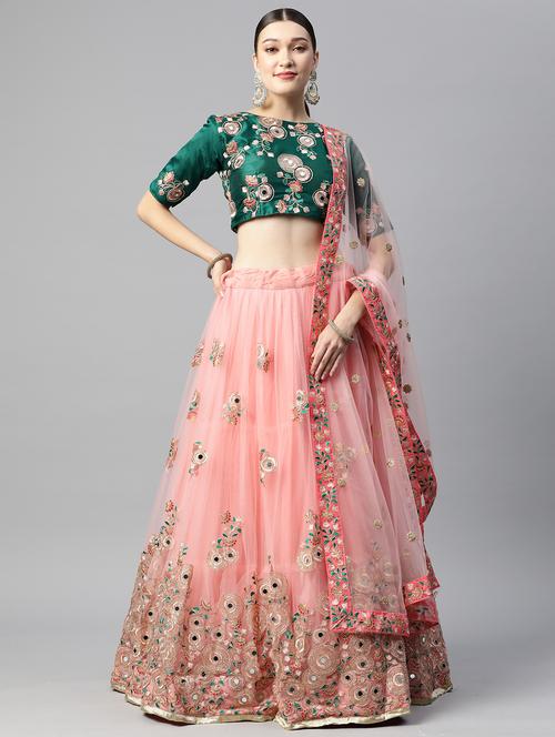 women peach semi-stitched lehenga choli with dupatta - 20965812 - Standard Image - 0