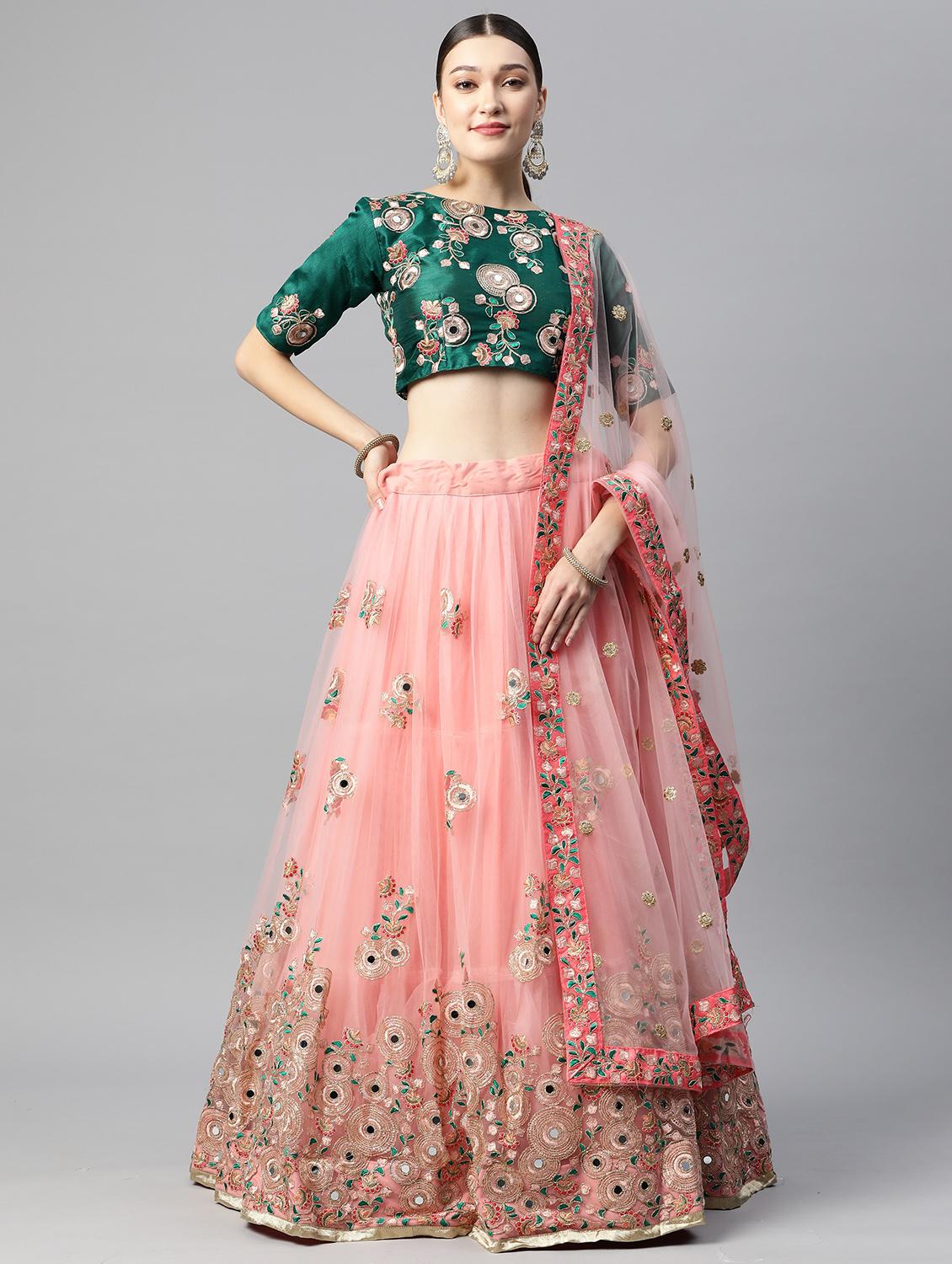 women peach semi-stitched lehenga choli with dupatta - 20965812 - Zoom Image - 0
