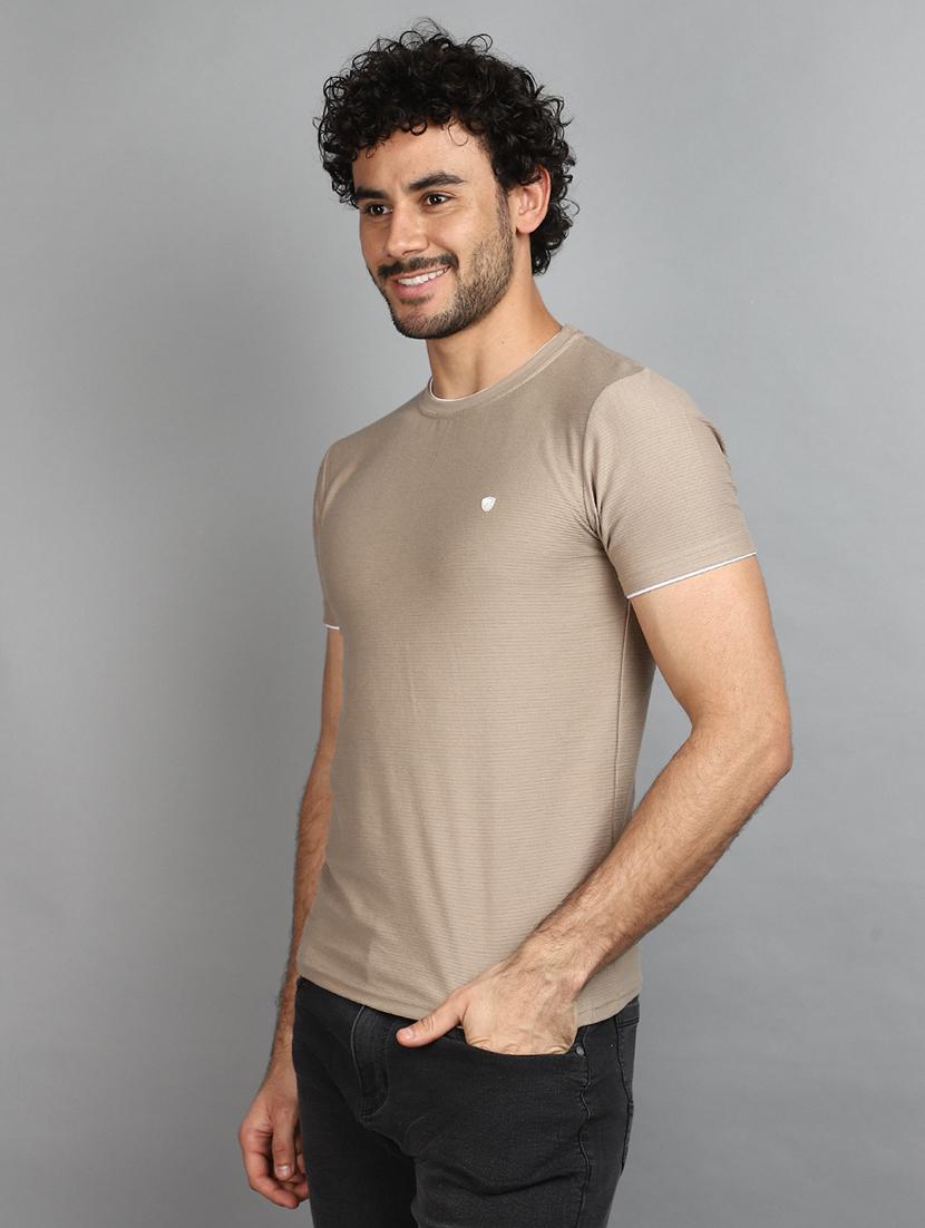 khaki cotton blend solid t-shirt - 20965846 - Standard Image - 2