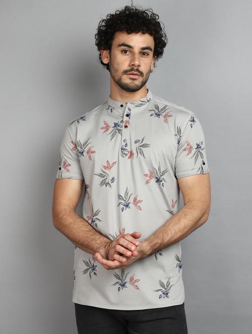 men mandarin neck printed t-shirt - 20965892 - Standard Image - 0