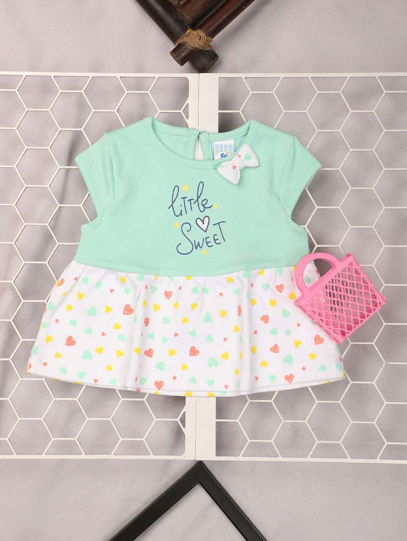 green printed detailed frock