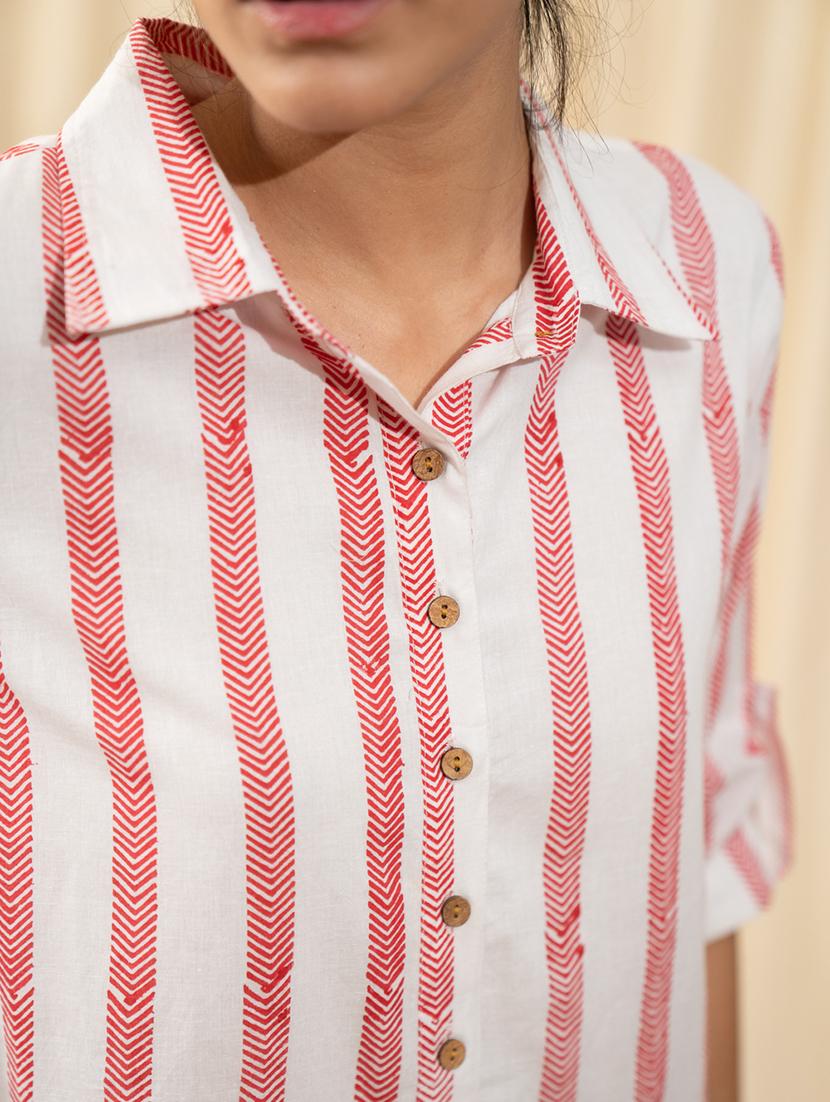 women white stripes shirt collar dress - 20966085 - Standard Image - 2