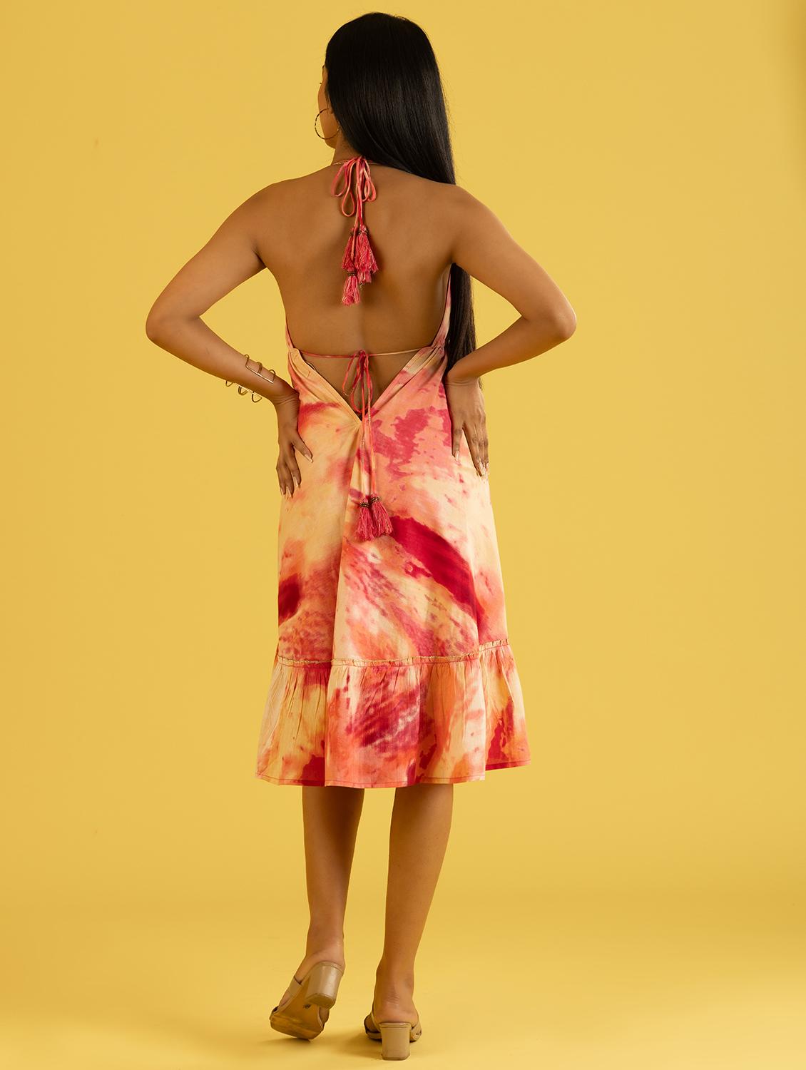 women pink v neck fit & flare dress - 20966100 - Standard Image - 2