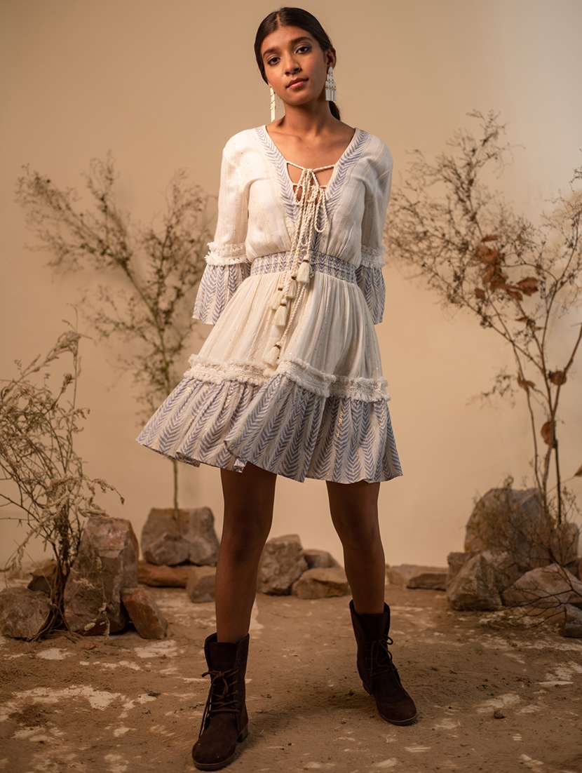 off white self design detailed dress