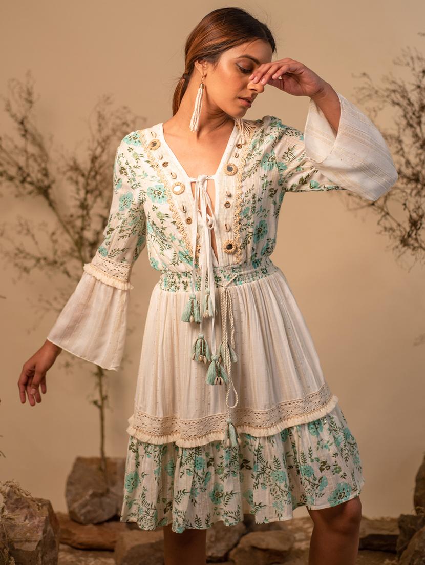 women white v neck fit & flare dress - 20966107 - Standard Image - 2