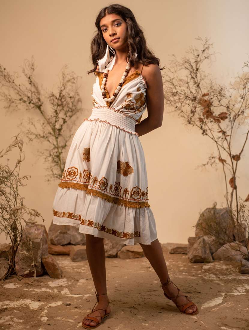 women white embroidered fit & flare dress