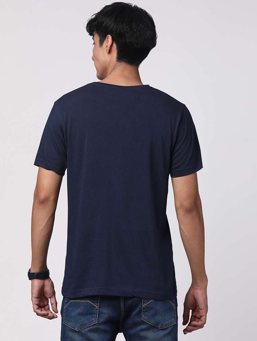 navy blue cotton chest print tshirt - 20966502 -  Standard Image - 2