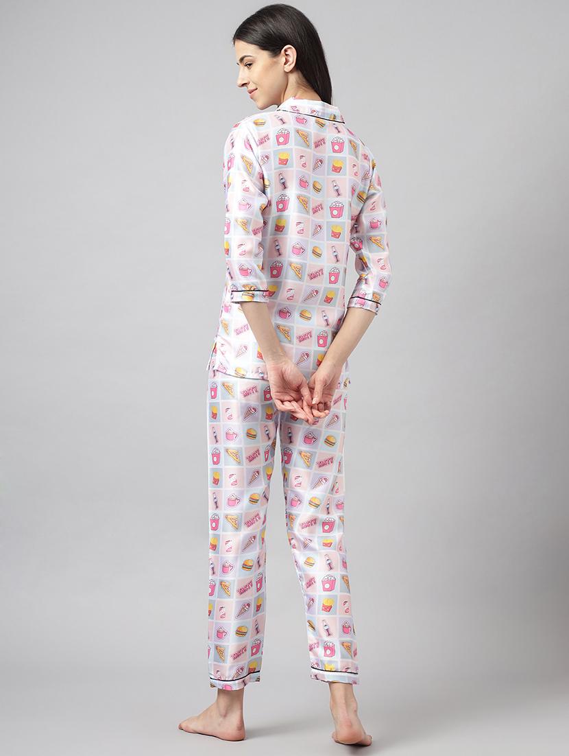 women lapel neck printed pyjama nightwear set - 20967530 - Standard Image - 2