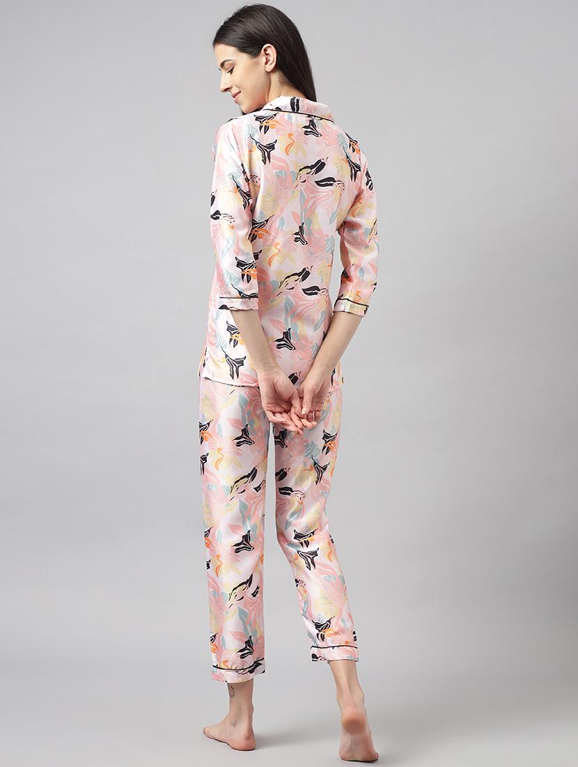 women lapel neck printed pyjama nightwear set - 20967531 - Standard Image - 2