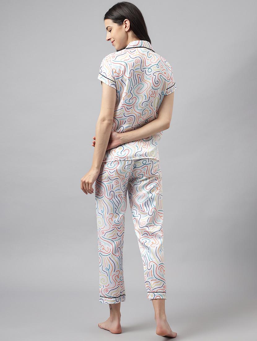 women lapel neck printed pyjama nightwear set - 20967536 - Standard Image - 2