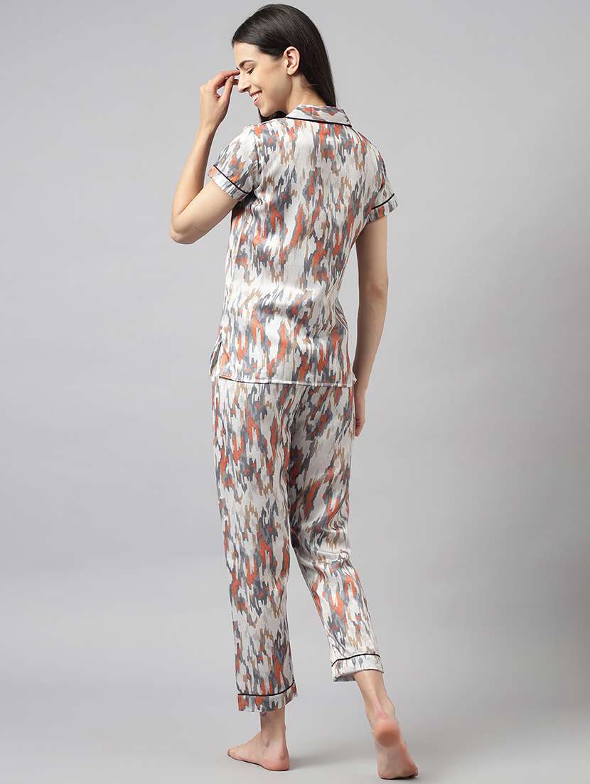 women lapel neck printed pyjama nightwear set - 20967543 - Standard Image - 2