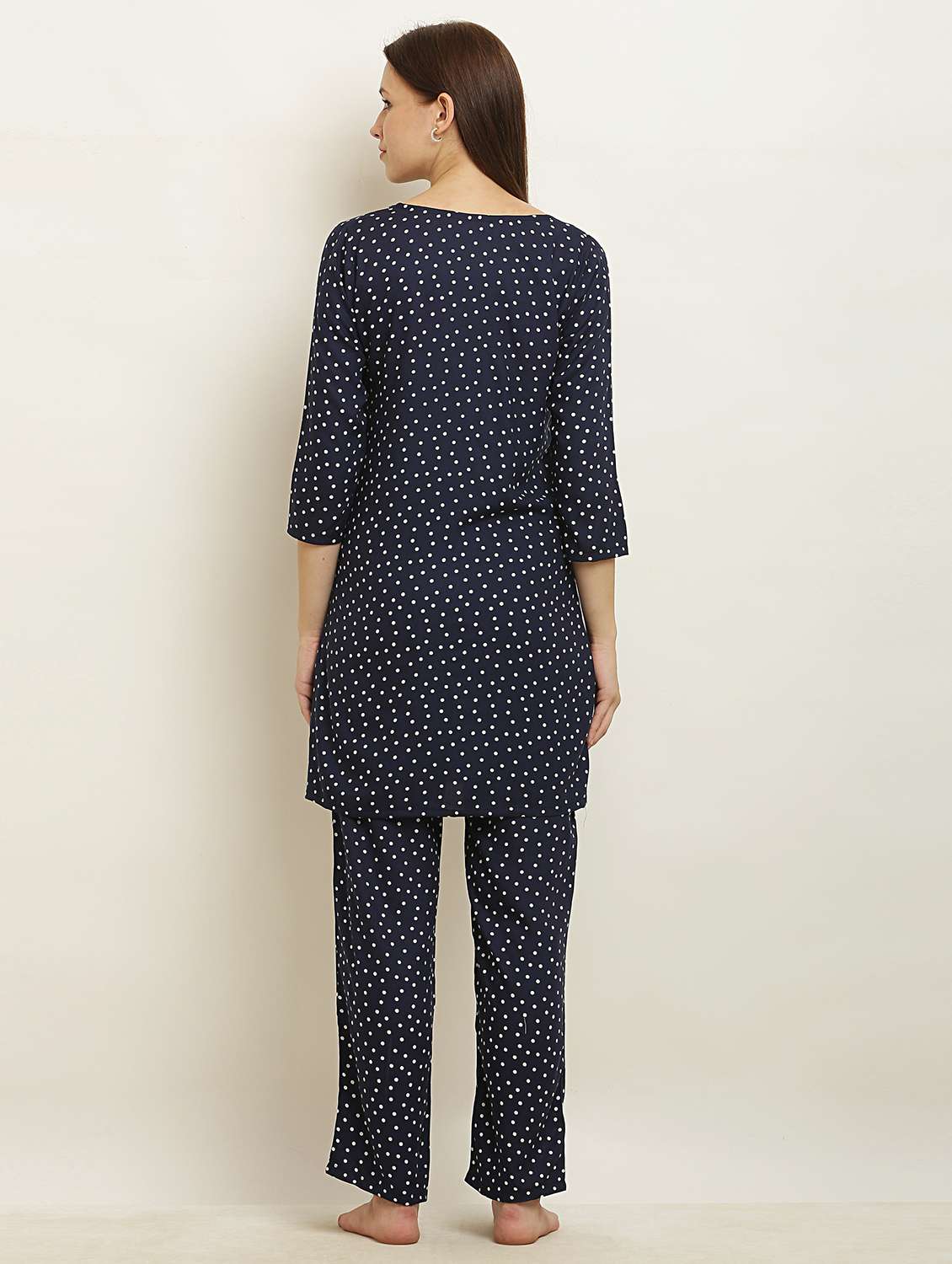 women notch neck polka dot pyjama nightwear set - 20968018 -  Standard Image - 2