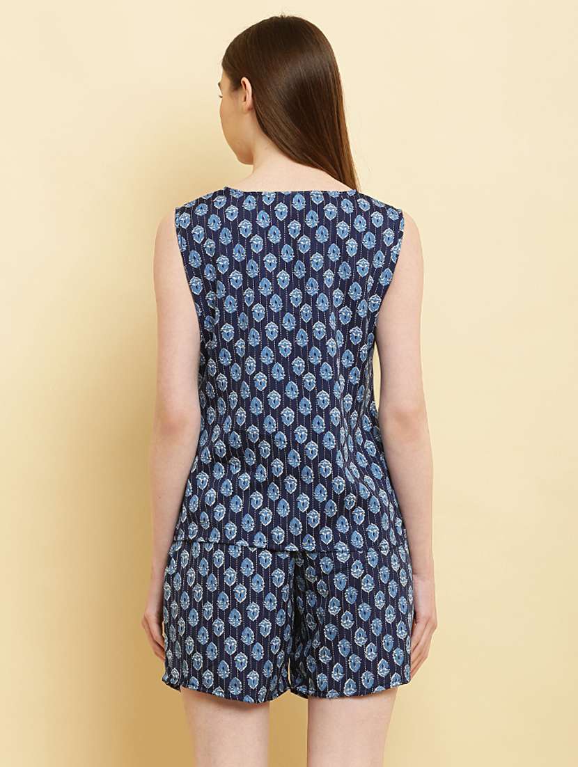 women round neck printed shorts nightwear set - 20968021 -  Standard Image - 2