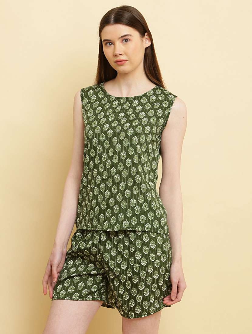 women round neck printed shorts nightwear set - 20968022 -  Standard Image - 2