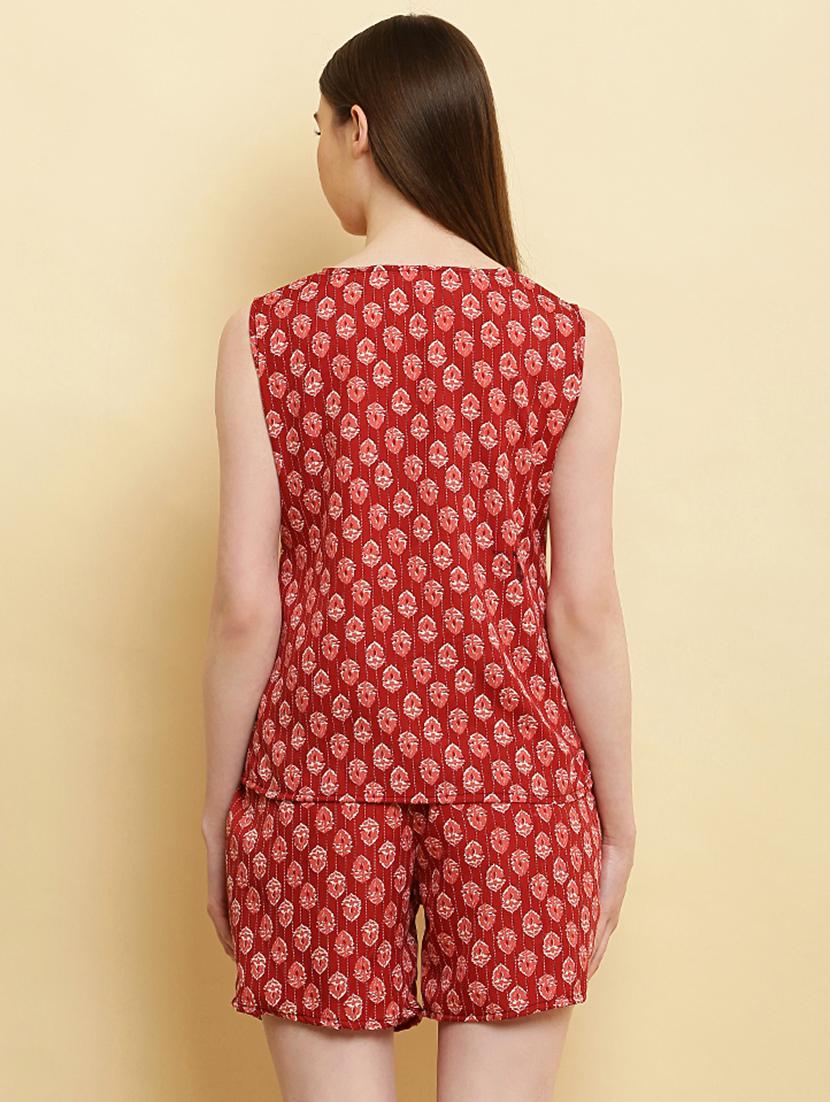 women round neck printed shorts nightwear set - 20968023 - Standard Image - 2