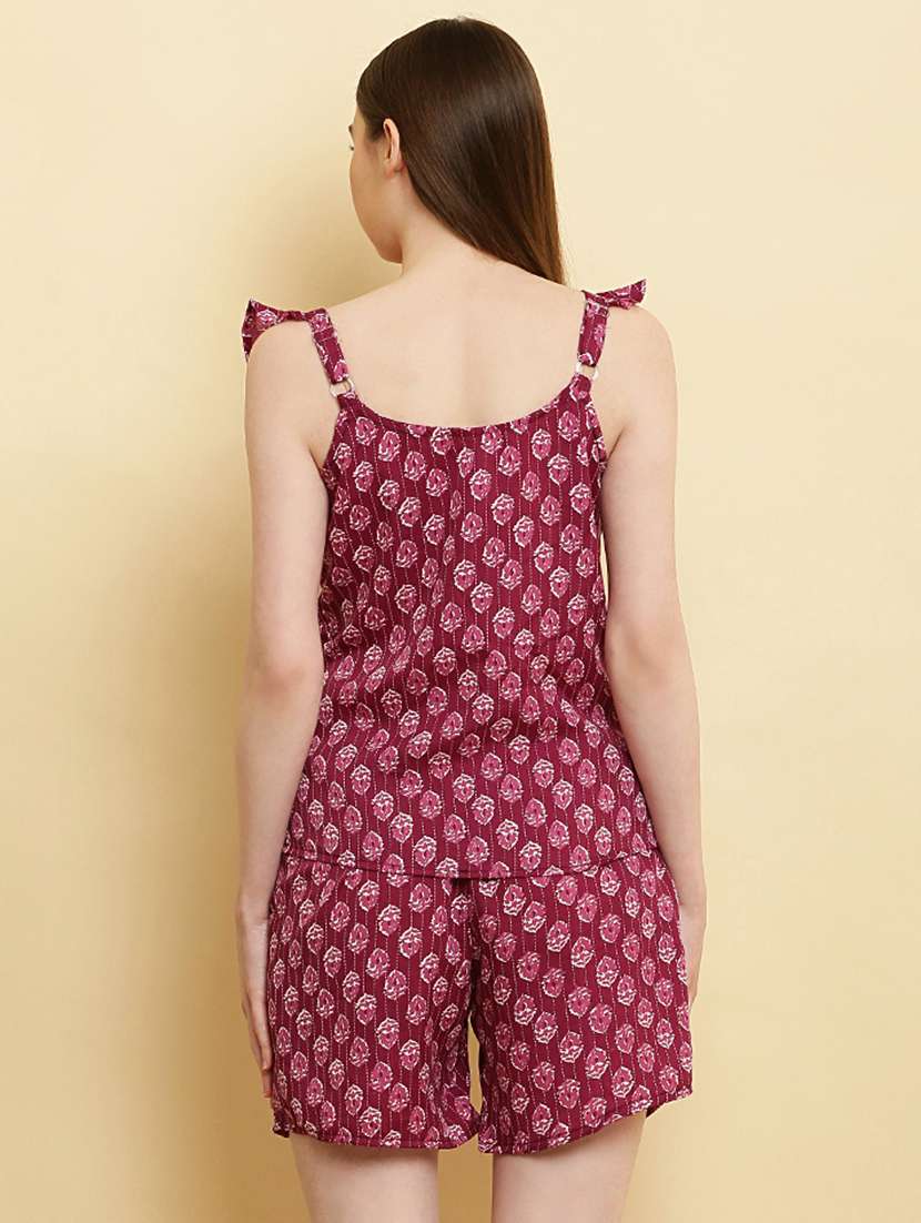 women round neck printed shorts nightwear set - 20968040 -  Standard Image - 2