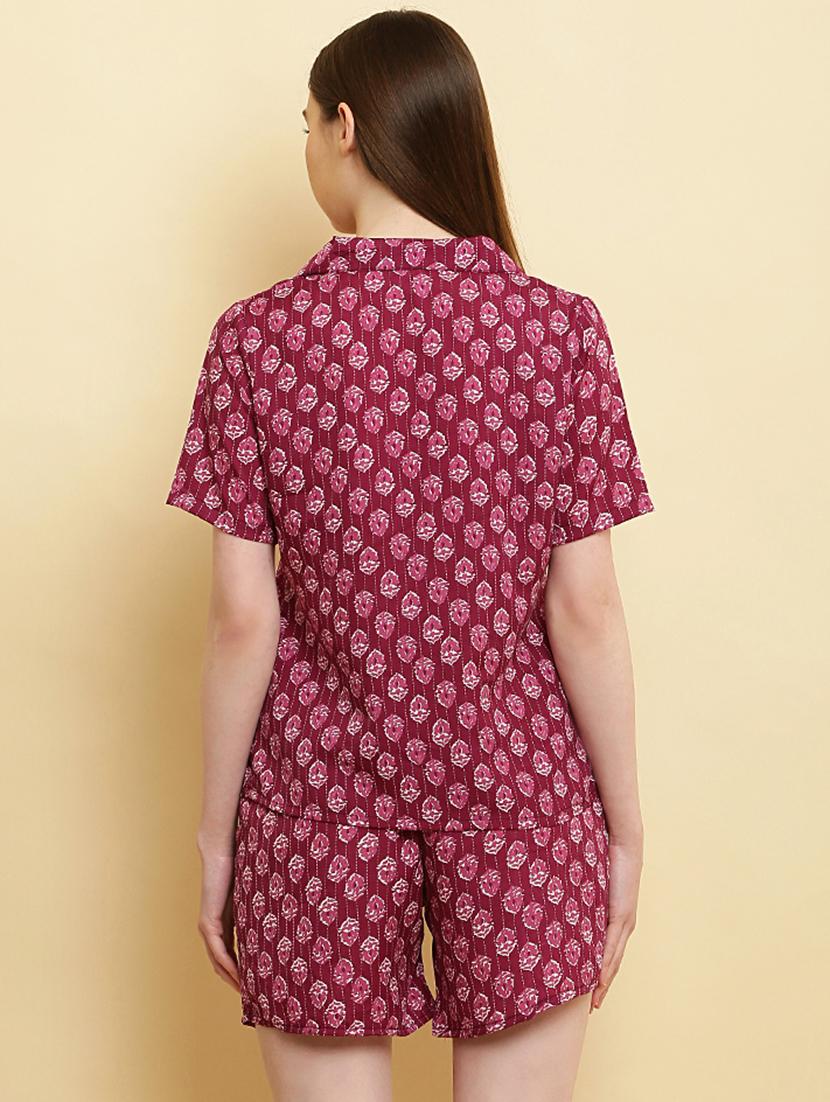 women shirt collared printed shorts nightwear set - 20968056 - Standard Image - 2