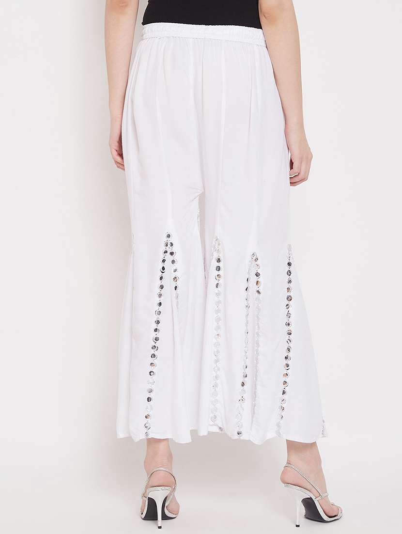 women full length solid with work flared palazzo - 20968109 - Standard Image - 2