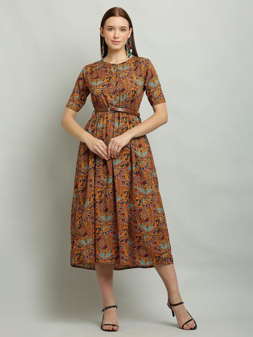 women round neck printed fit & flare dress - 20968422 - Standard Image - 0