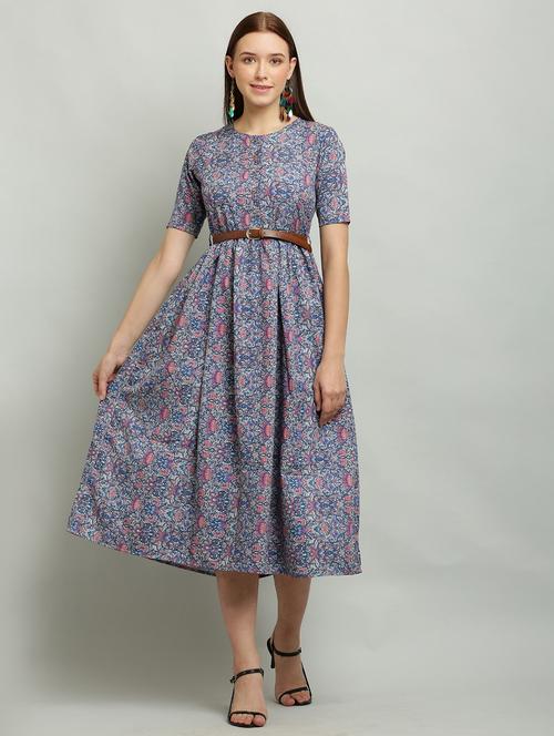 women round neck printed fit & flare dress - 20968424 - Standard Image - 0