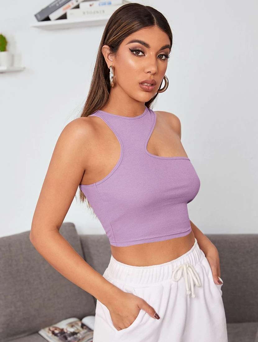 women round neck solid crop top