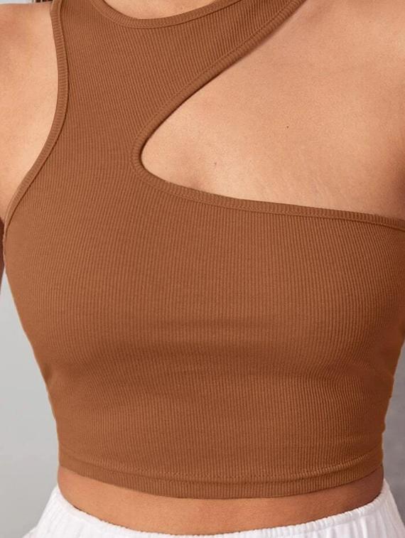 women round neck solid crop top - 20968469 - Standard Image - 2