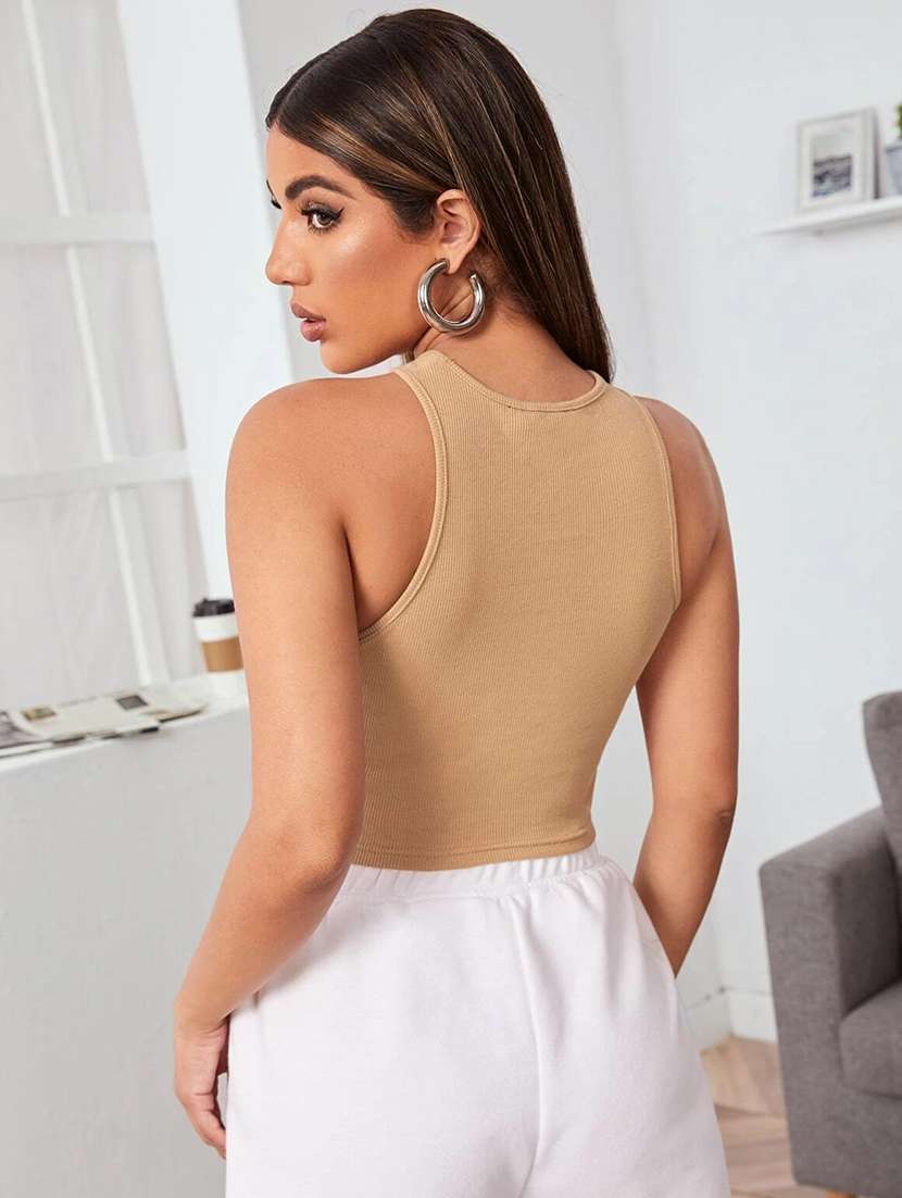 women round neck solid crop top - 20968472 -  Standard Image - 2