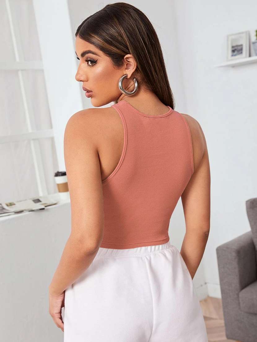 women round neck solid crop top - 20968474 - Standard Image - 2