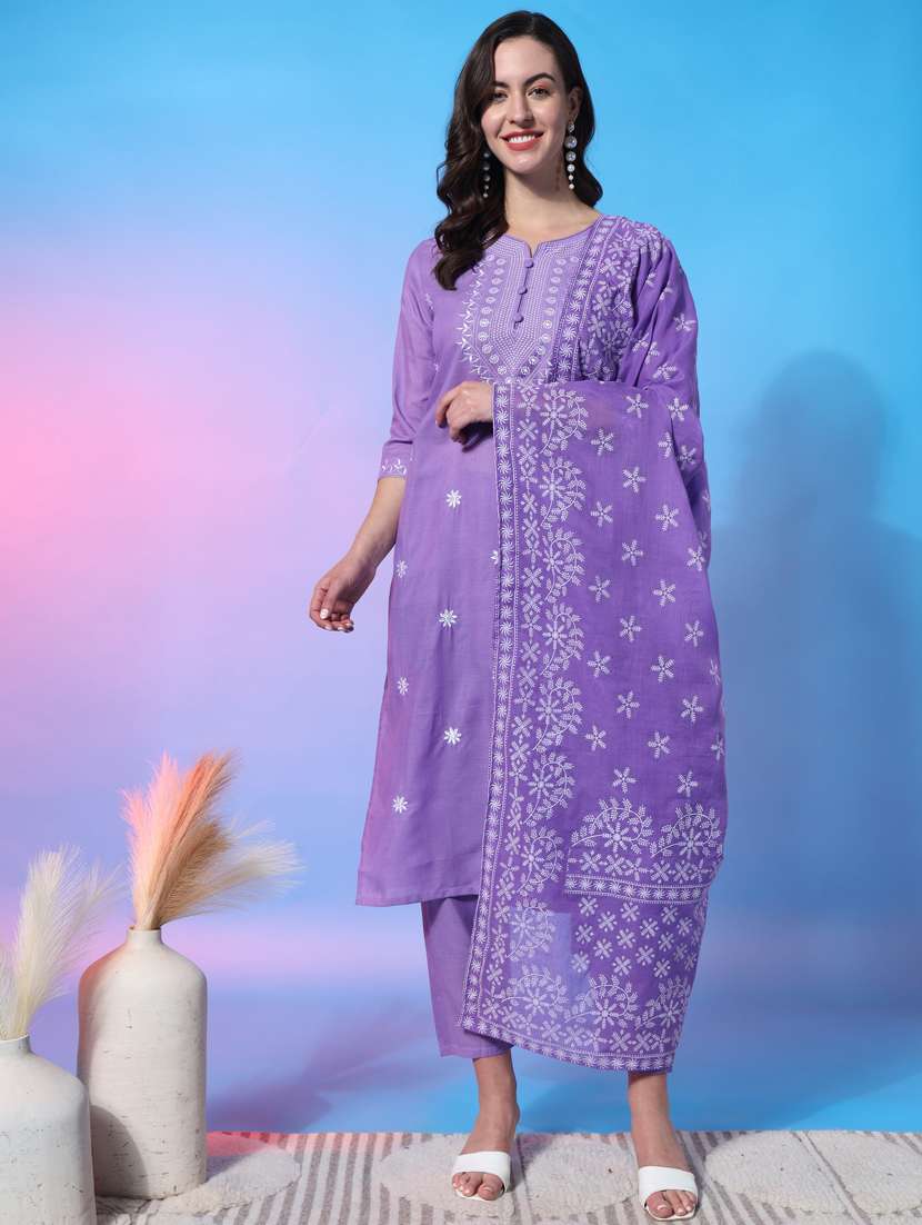 women three quarter sleeve kurta pant with dupatta set