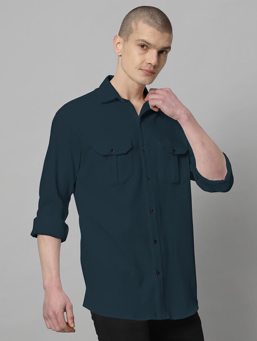 teal solid casual shirt - 20968735 - Standard Image - 2