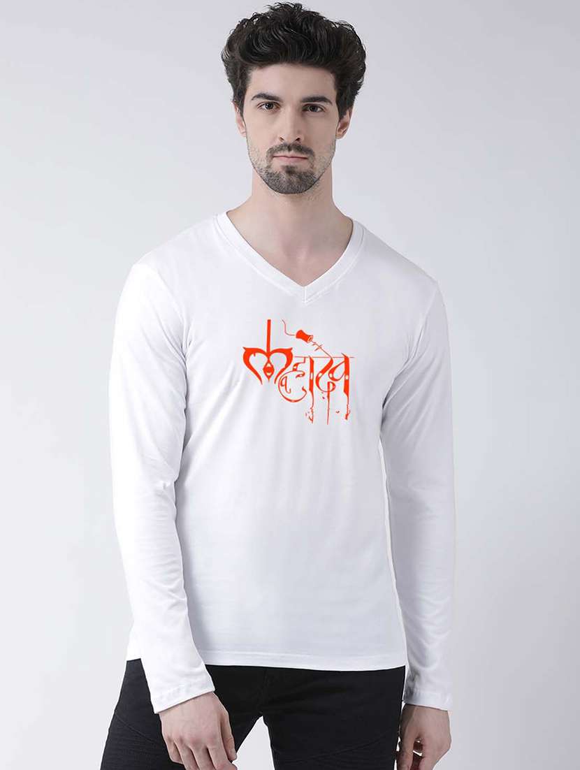 men v-neck chest printed t-shirt