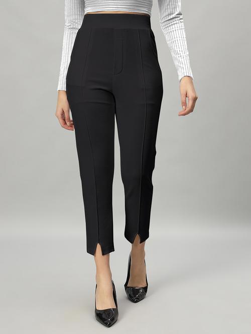 women solid black pleated trouser - 20968950 - Standard Image - 0