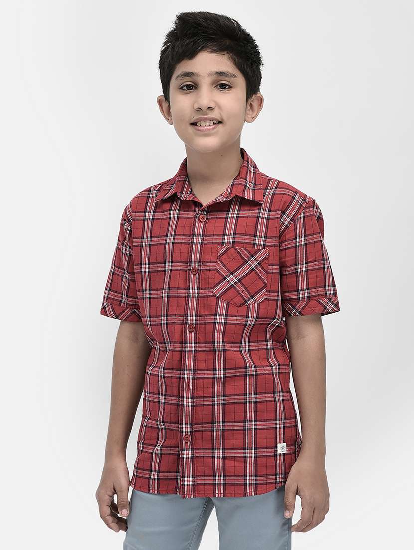 boys cotton regular check shirt