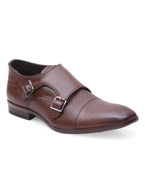brown leather slip on monk straps - 20969078 - Standard Image - 0