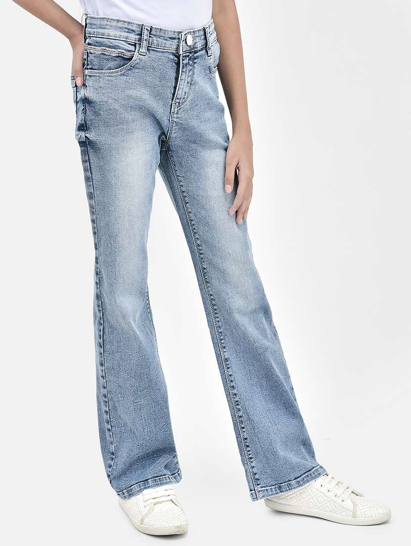 solid light blue cotton blend bootcut jeans - 20969082 -  Standard Image - 2