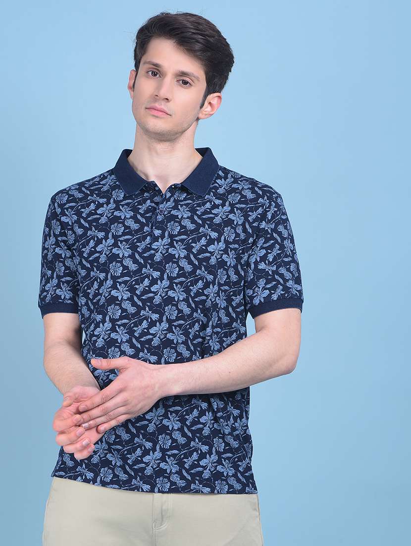 men polo neck floral printed t-shirt