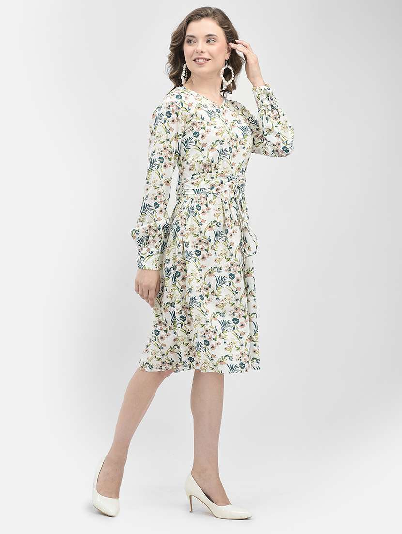 white floral printed detailed a-line dress - 20969132 -  Standard Image - 2