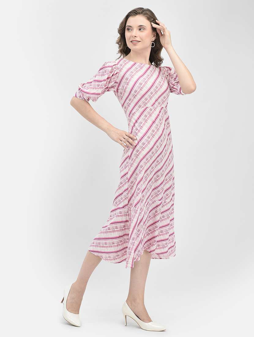 white printed detailed calf length dress - 20969133 - Standard Image - 2