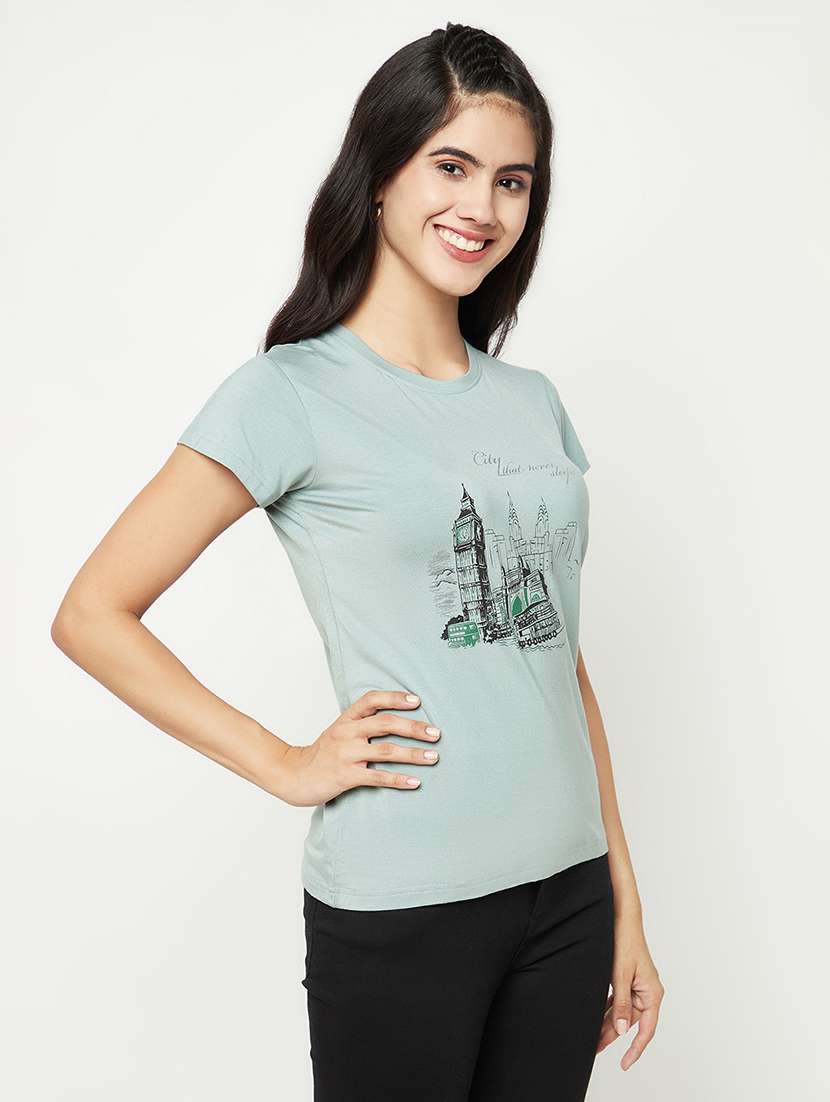 green front print detailed regular t-shirt - 20969136 -  Standard Image - 2