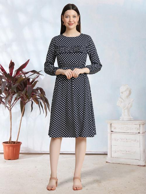 women blue polka dot fit & flare dress - 20969646 -  Standard Image - 0
