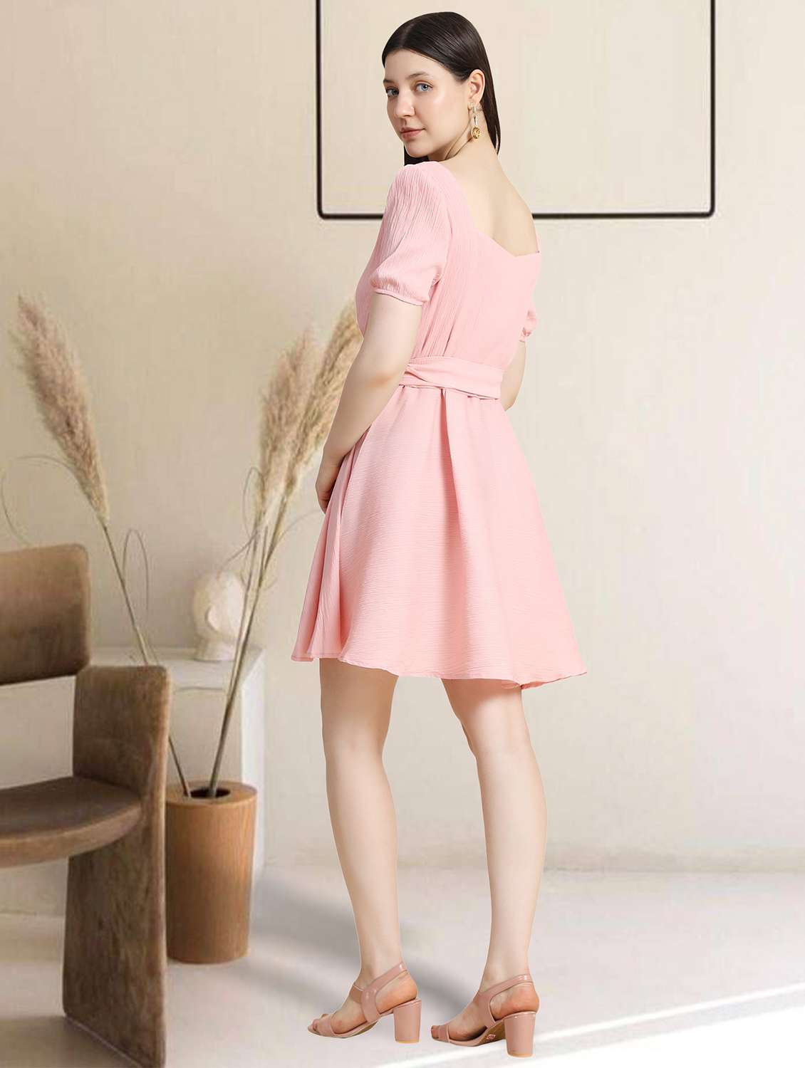 women square neck solid fit & flare dress - 20969651 - Standard Image - 2