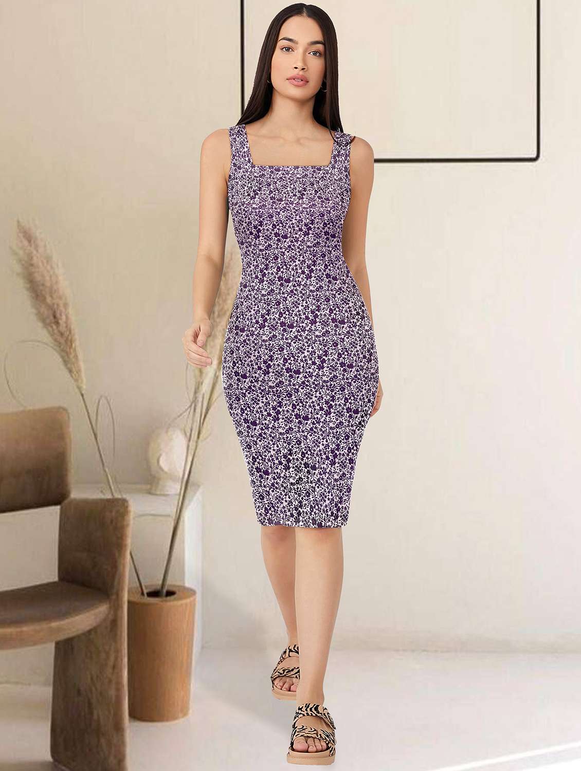 women floral printed bodycon dress