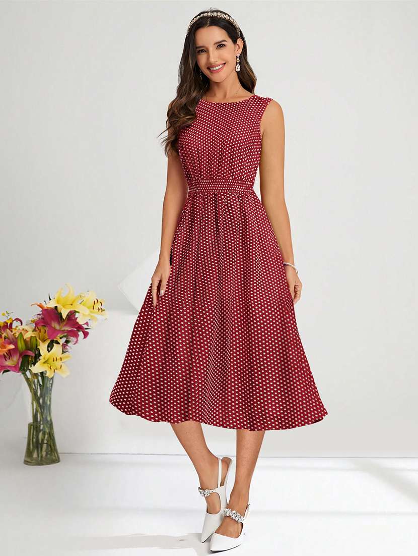 women maroon polka dot fit & flare dress - 20969673 -  Standard Image - 2