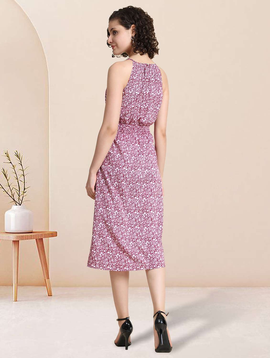 maroon floral printed fit & flare dress - 20969679 -  Standard Image - 2