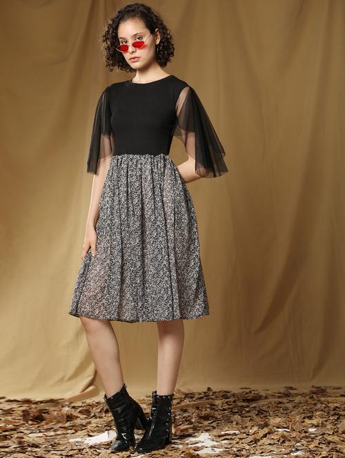 black printed fit & flare dress - 20969680 - Standard Image - 0